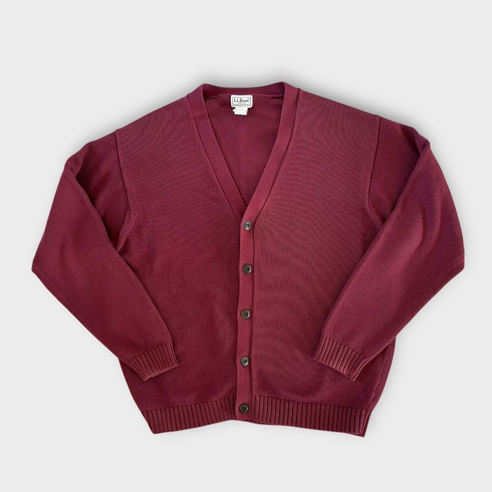 L.L.Bean Cotton Button Front Cardigan Grandpa Sweater Burgundy Men's Size Large